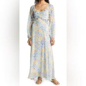 Pastel Floral Maxi Dress with Long Sleeves